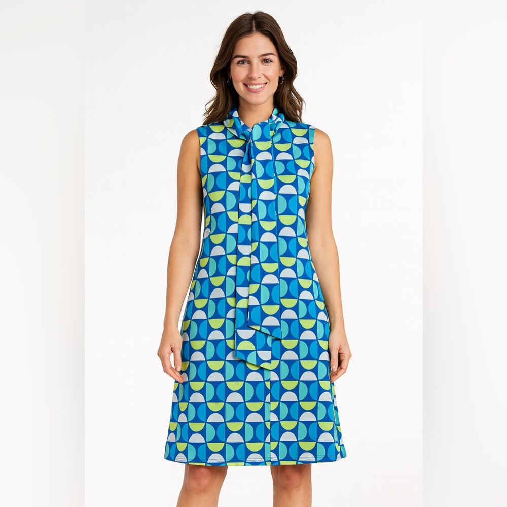 Danillo boutique Stylish Geometric Pattern Dress in Blue and Green